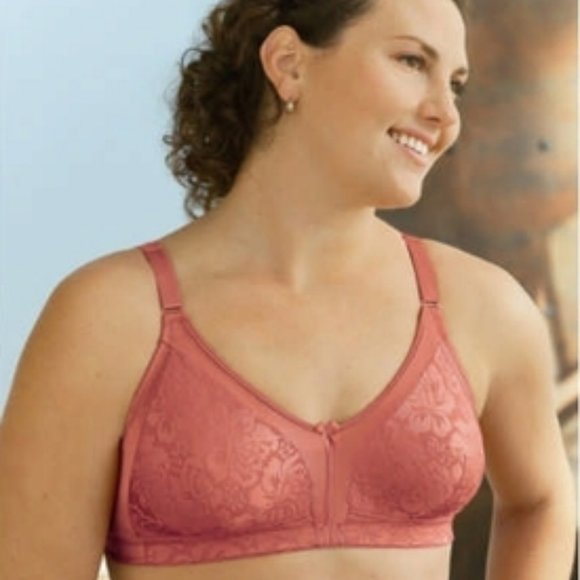 Glamorise 56A 56B Plus-Size Bra Stretch-to-Fit Satin Cups Wicks Coral Size 56A/B - Picture 10 of 16